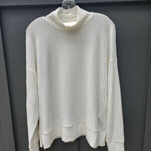 LUCKY BRAND SUPER SOFT WHITE TURTLENECK RIBBED SWEATER LARGE NWOT